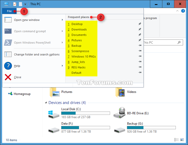 File menu