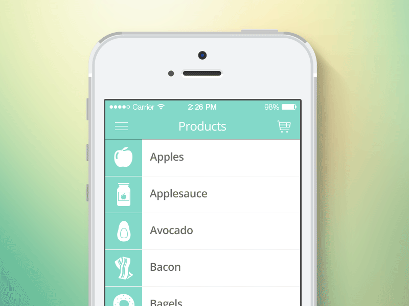 grocery list app in action