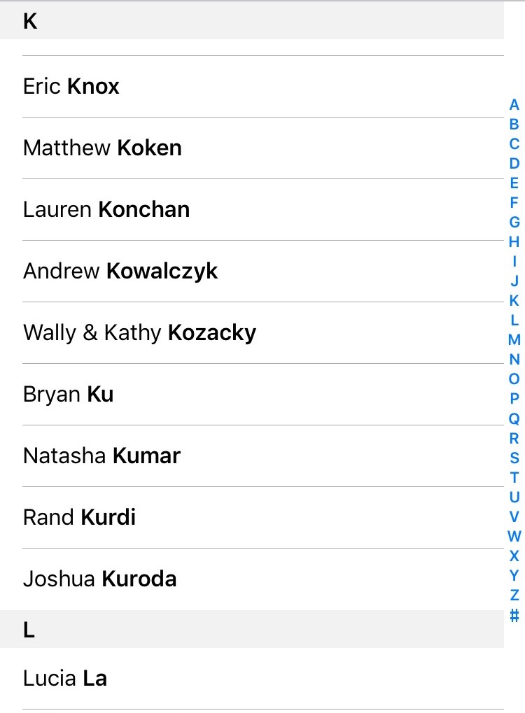 iOS Contacts List