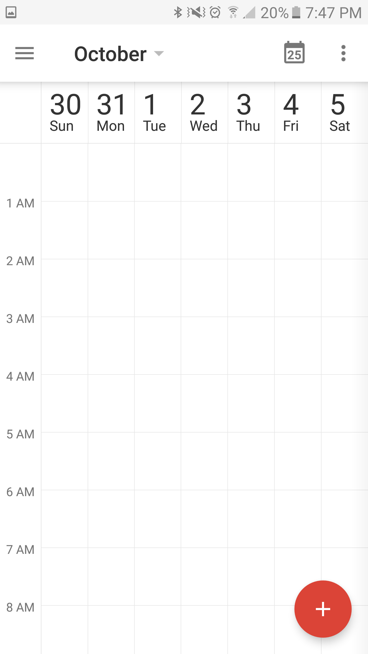 Google Calendar menu example