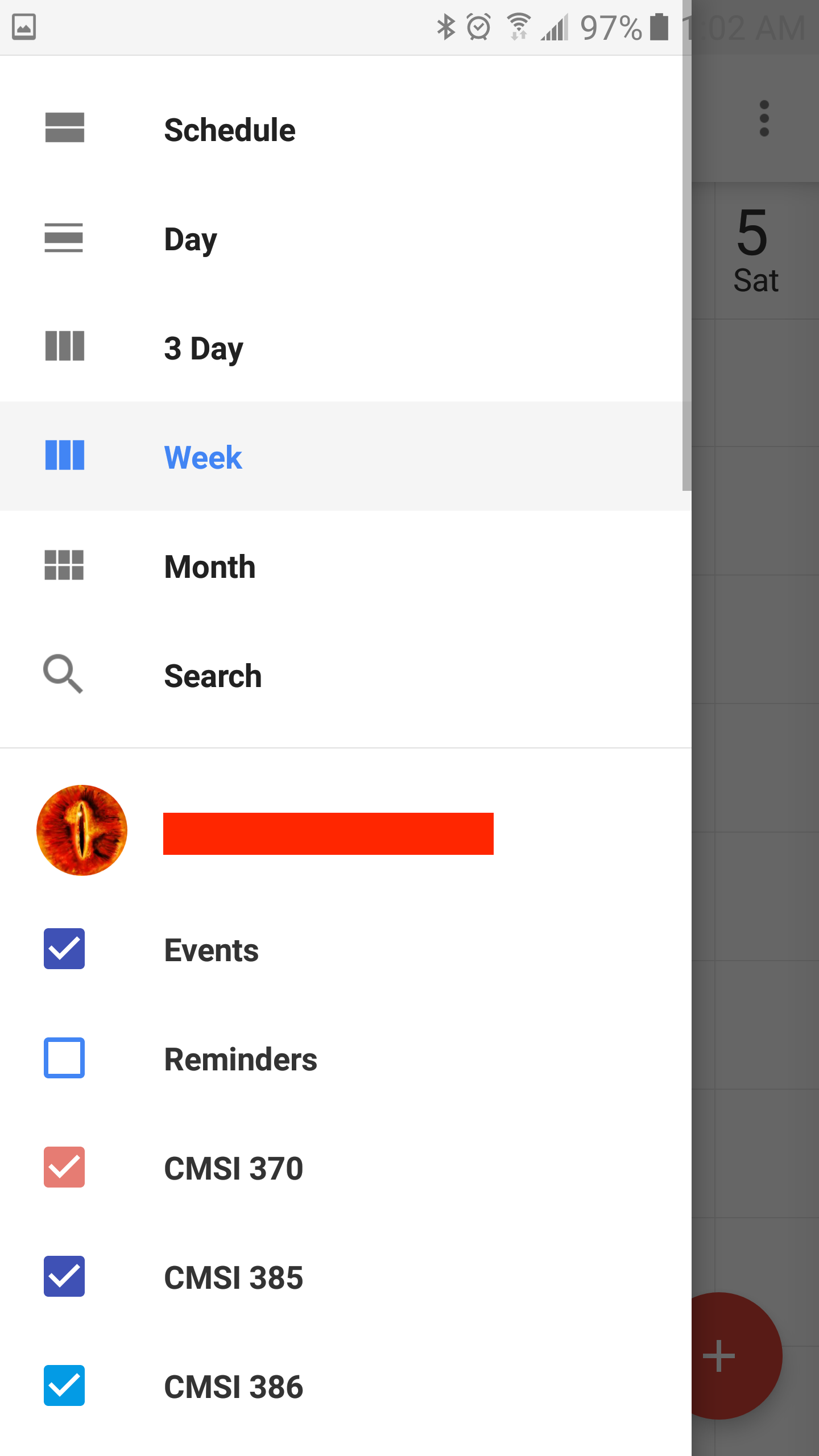 Google Calendar menu open example