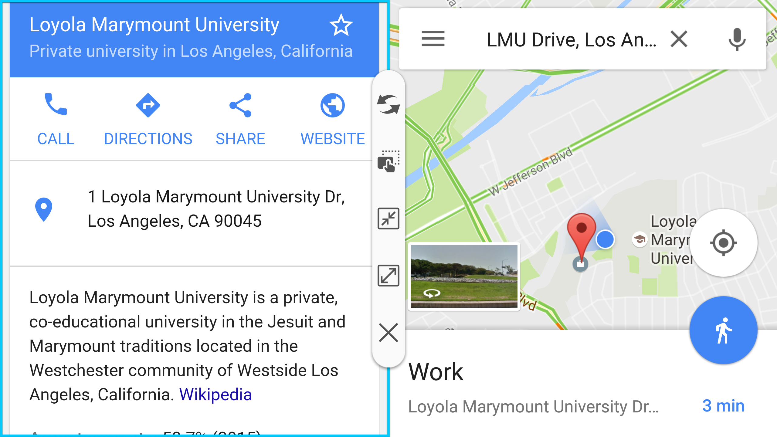 Google Maps menu open example