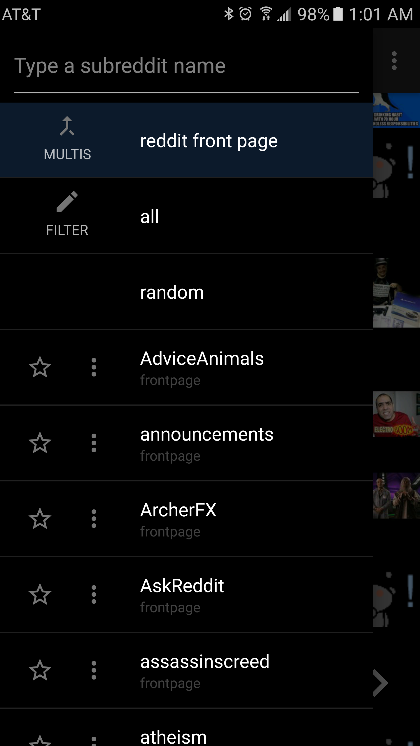 Reddit menu open example